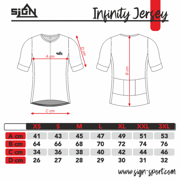 infinity jersey size chart